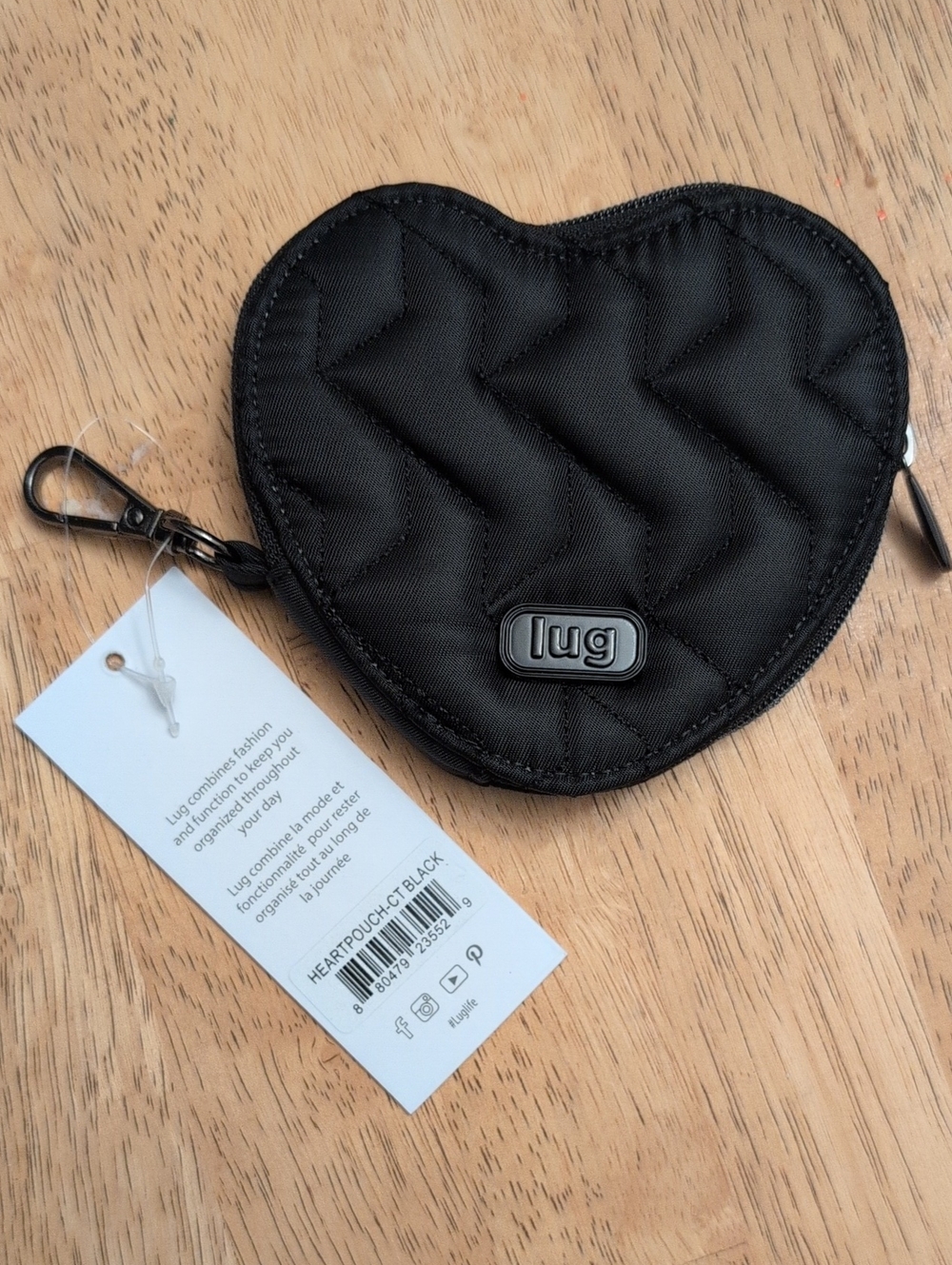 lug Quilted Heart Coin Pouch - Black Bag Accessory Bag Charm